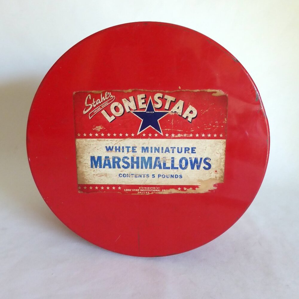 VINTAGE STAHL’S LONE STAR 5LB MARSHMALLOW METAL TIN (PRE-OWNED)